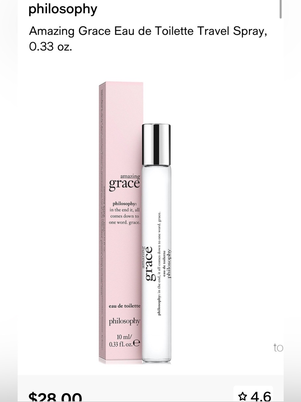 philosophy Amazing Grace Eau de Toilette Travel Spray .33 ounces - NEW
